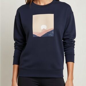 WVN Cropped Black Graphic Sweatshirt Mountain Sunset Organic Cotton M